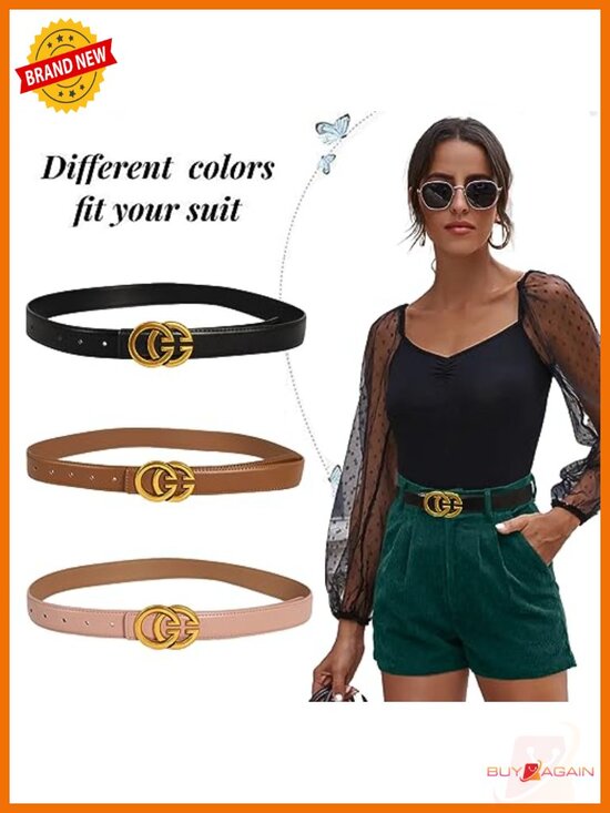 Classic Metal Buckle Leather Belt with Jeans Dress main image 5